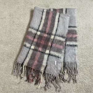 Hand Woven MOHAIR Grey Pink Black Brown PLAID Fringe Edge WRAP Throw BLANKET